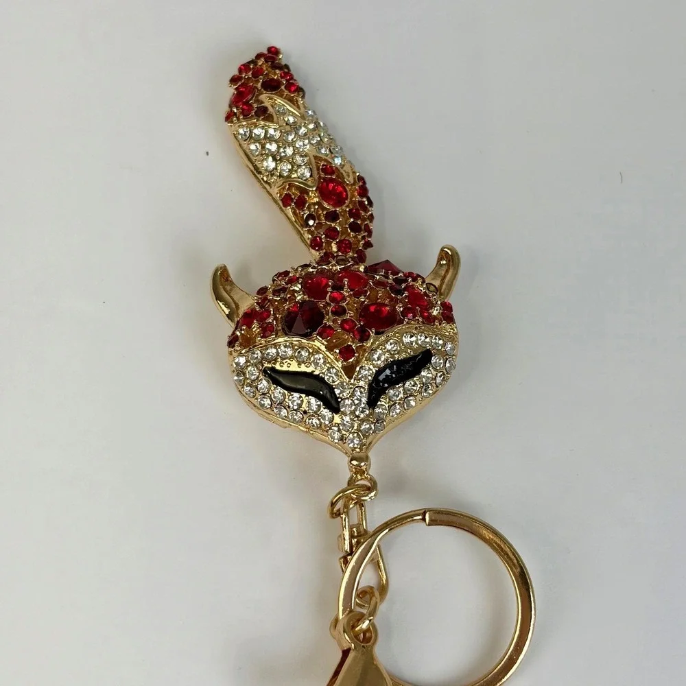 Boutique Fox Keychain Moving Tail‎ Red Rhinestone Gold Bling Bag Charm Y2K Gift