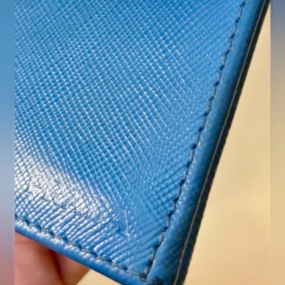 PRADA COBALT BLUE Vertical Saffiano Leather Cardholder w/Box and Cards.