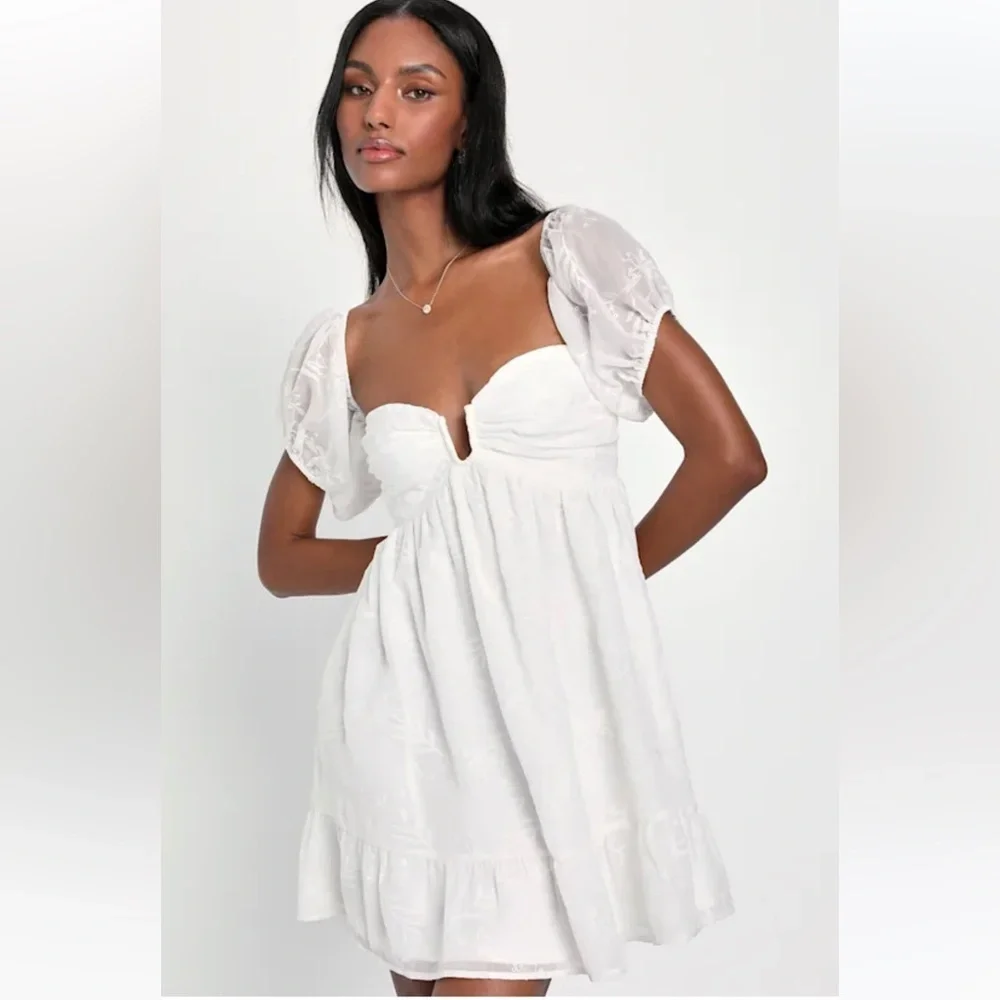 Lulus Cutest Icon White Embroidered Off-the-Shoulder Mini Dress Size Medium‎