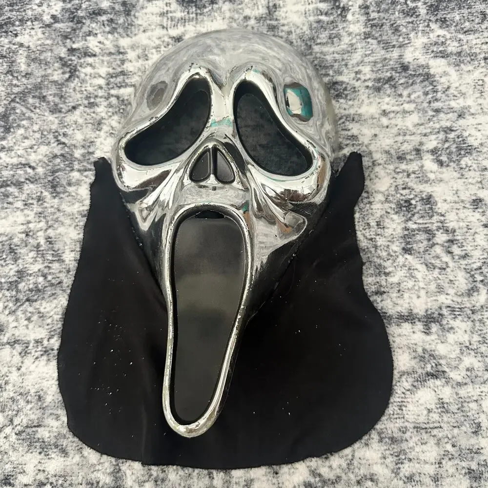 Vintage Scream Movie Ghostface Mask Silver Chrome Metallic Horror Halloween Prop