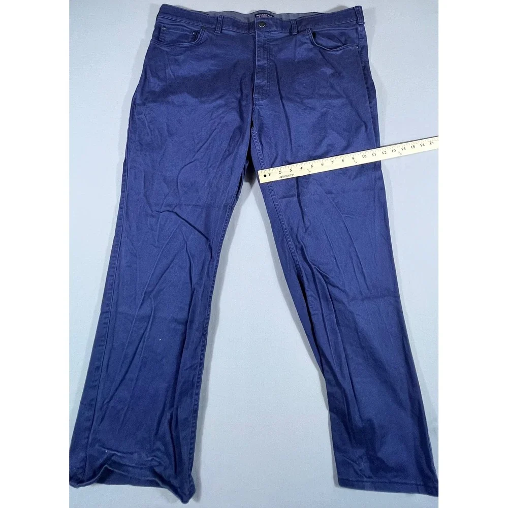 Roundtree & Yorke Travel Smart Mens 46x30 Blue Chino Pants Stretch Straight Leg