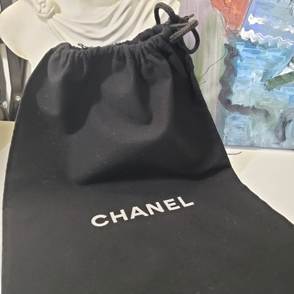 Chanel Set of 2 Black w/ White Dust Sleeper Bags Storage Luggage 12 x 6