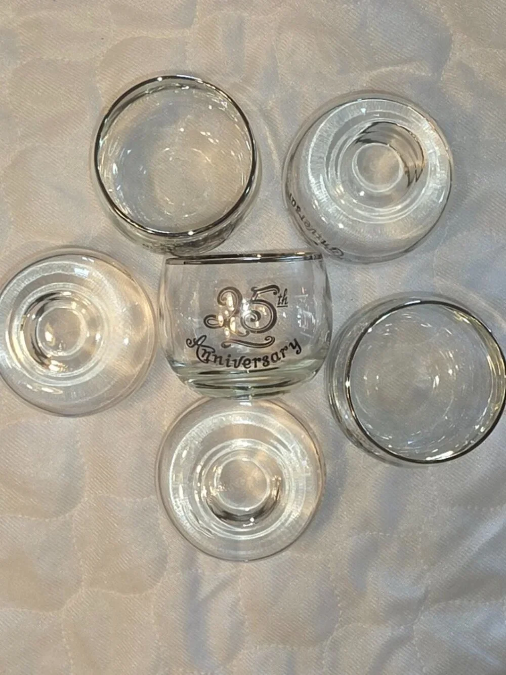 25th Anniversary Votive Glasses Set of 6 Clear Metallic Rim Writing Wedding Gift