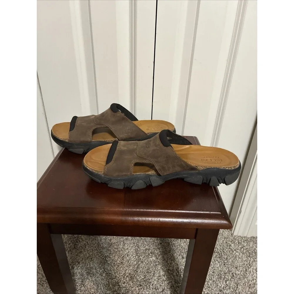 NWOB Men Keen Daytona II Slides Bison And Black Size 12 Leather Anatomic Footbed