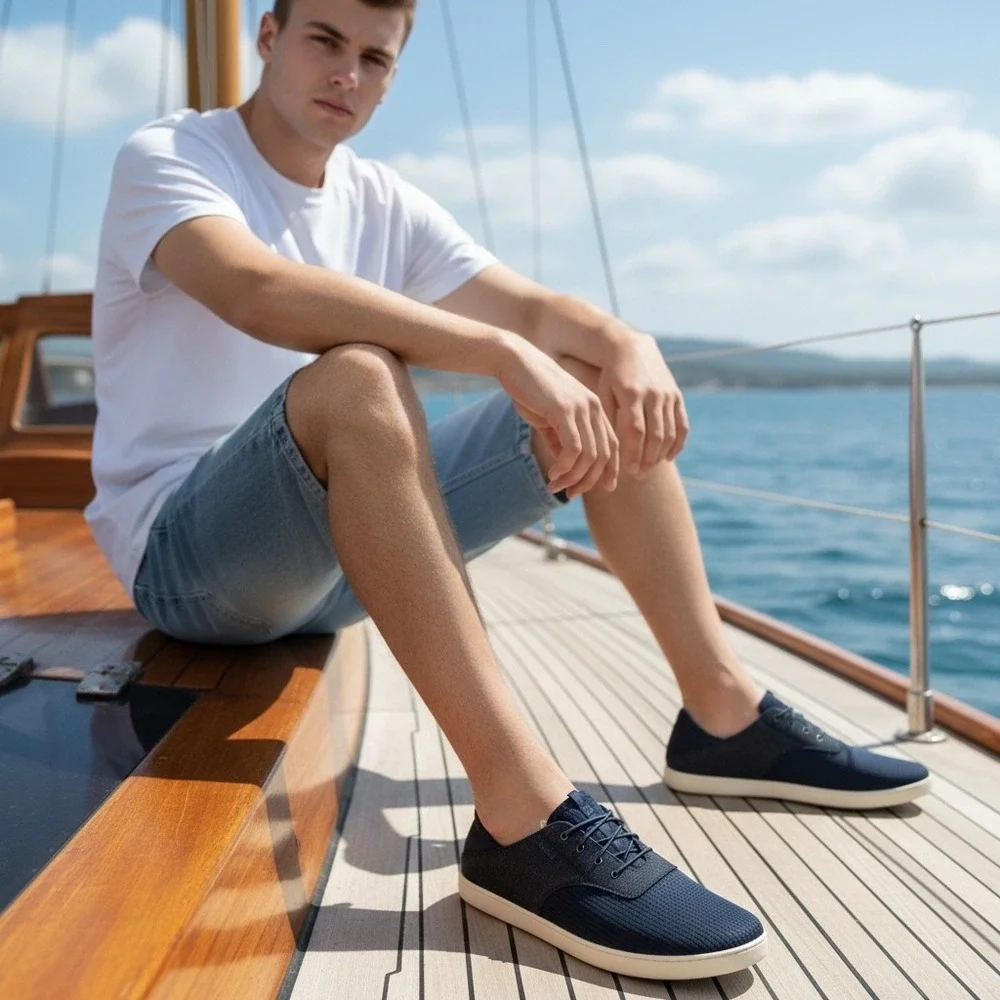 OluKai Nohea Moku Mens Navy Blue Textile Boat Shoe Sneakers 10283-6H6H Size 9.5
