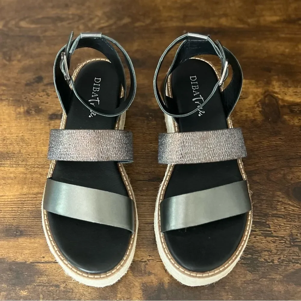 Diba True Day Line Leather Espadrille Sandal, Gunmetal Black, Size 7.5. New!