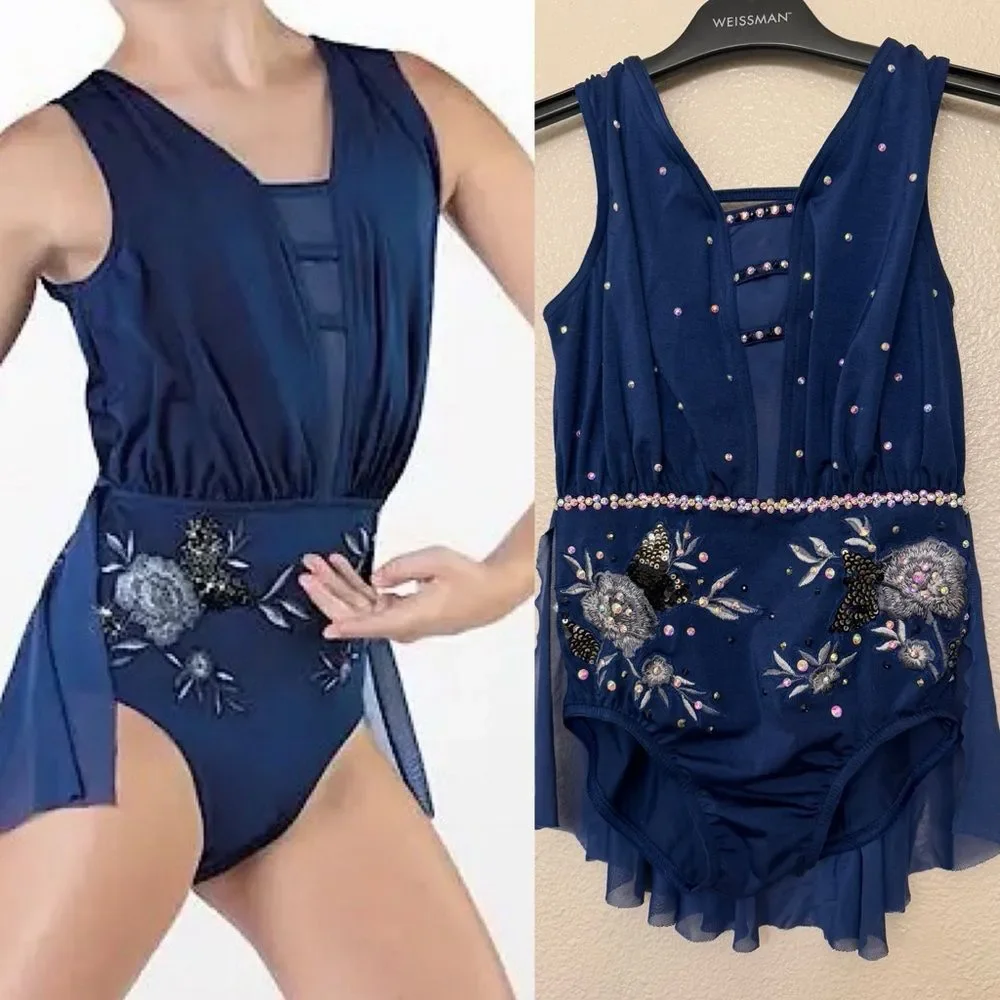 WEISSMAN custom solo Dance Costume navy blue Boardwalks SH12517 IC- child 7/8