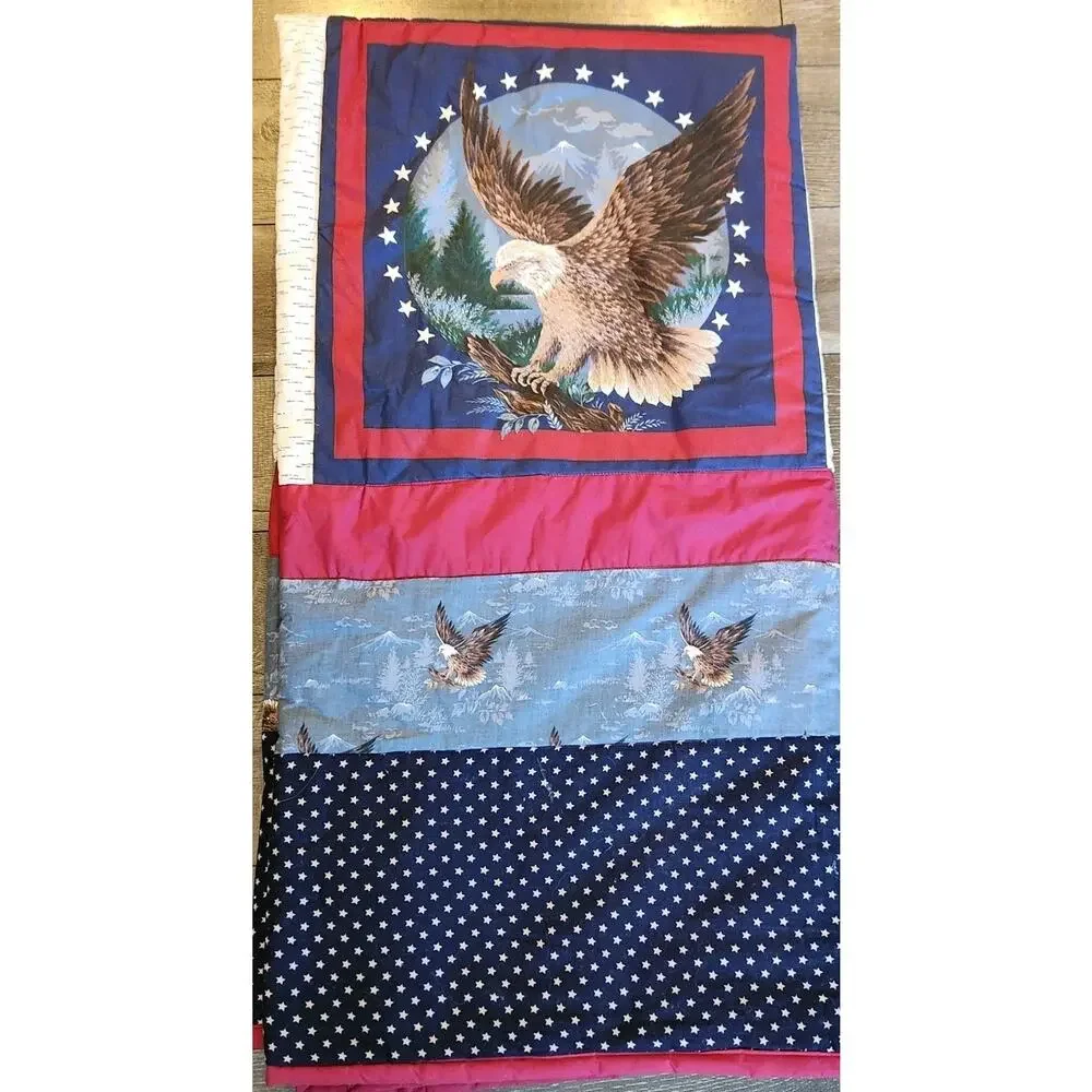 Patriotic Quilt 72 x 70 Red White Blue Eagle Stars 4th of July Handmade
