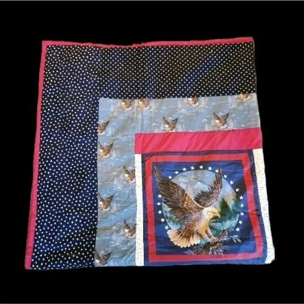 Patriotic Quilt 72 x 70 Red White Blue Eagle Stars 4th of July Handmade