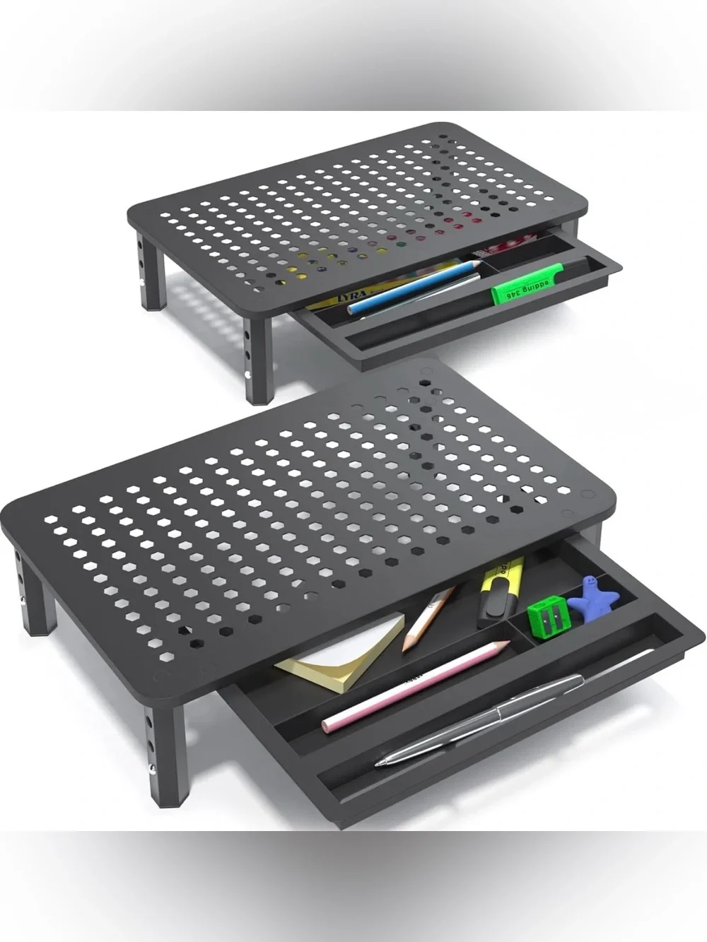 Adjustable Balck Desk Organizer Riser with Drawer - Home Storage & Organization