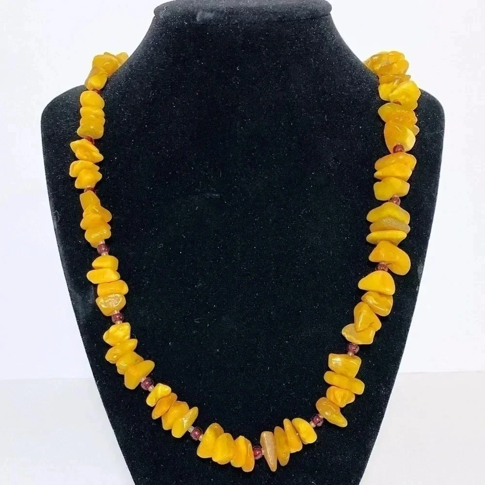 Vintage Baltic Butterscotch Amber with Red Glass Beads Necklace