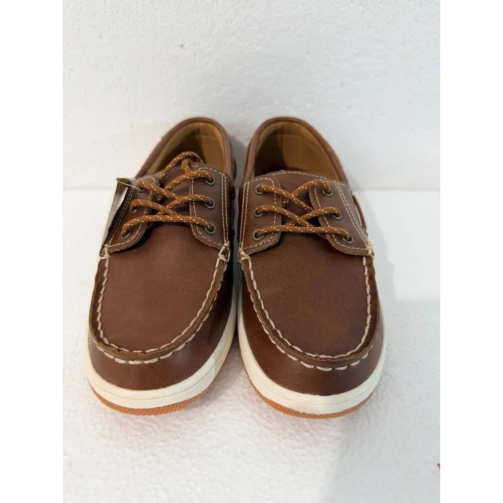 Thereabouts Boys Tan Boat Shoes 3M Synthetic Leather Casual Deck Style