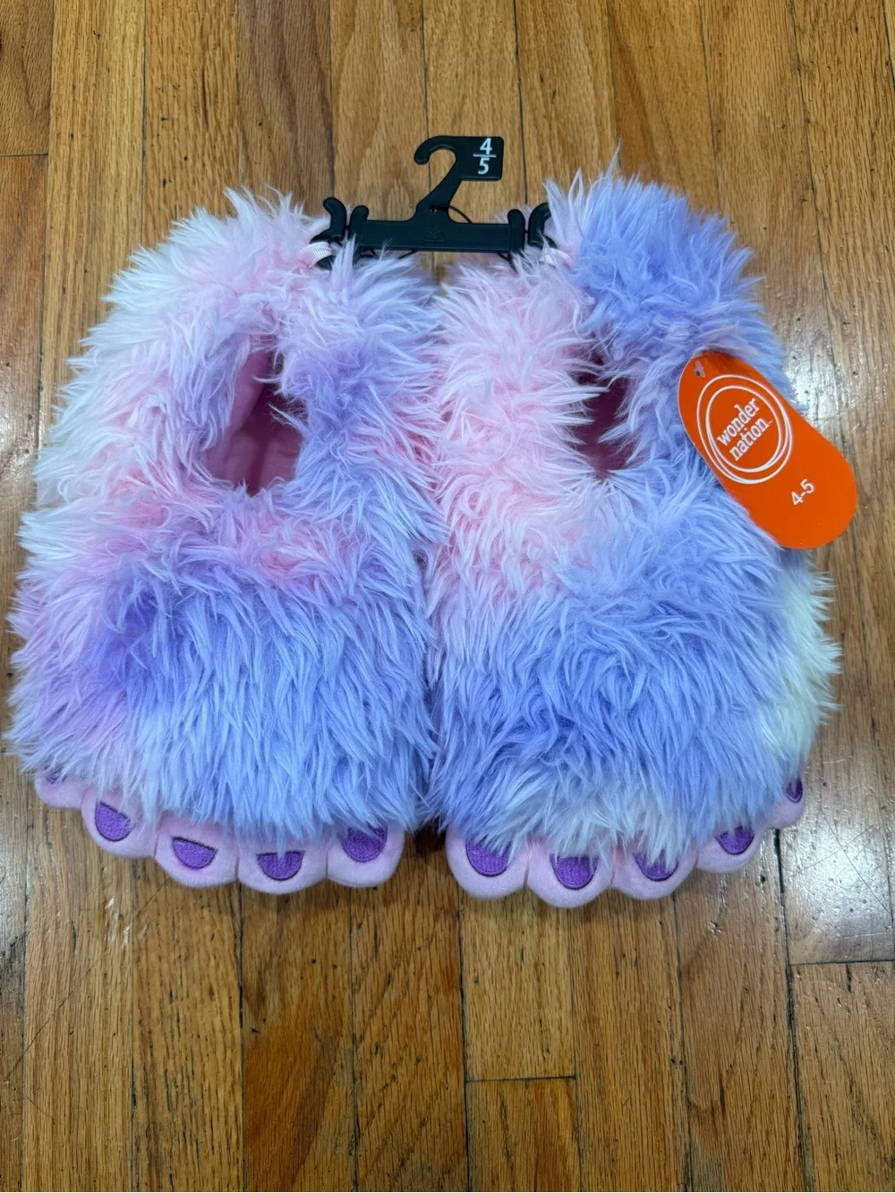 wonder nation Pastel Pink & Lavender Fuzzy Monster Slippers