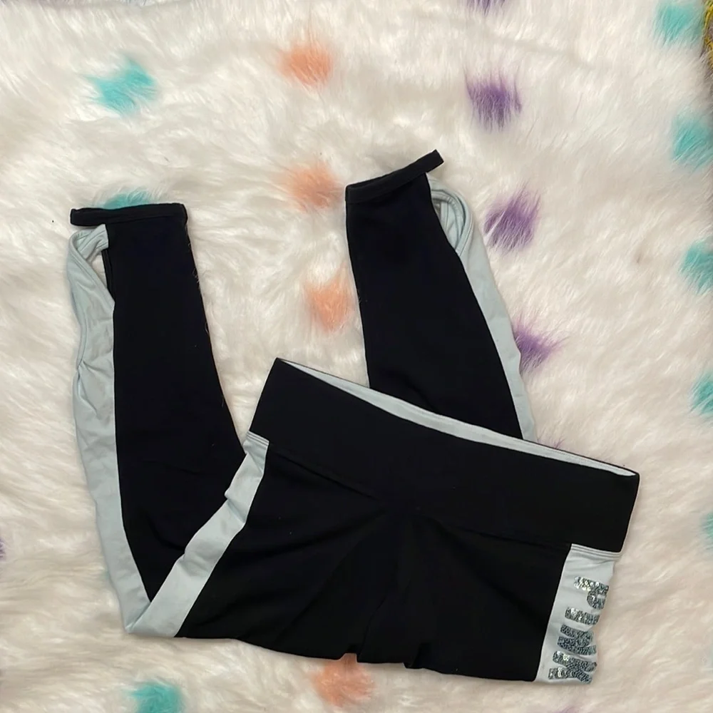 PINK‎ Victoria’s Secret Sequins Cropped Black & Teal Leggings Size Medium