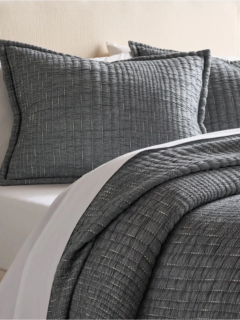 NEW Quince Organic Cotton Channel Stitch Coverlet, Twin (Charcoal)