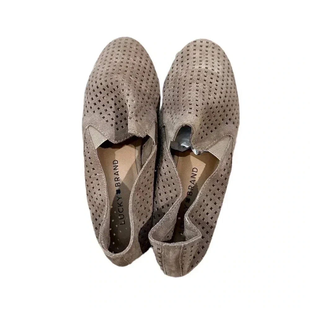 Lucky Brand Carthy Tan Leather Suede Perforated Loafer Flat Size 6 NWOT