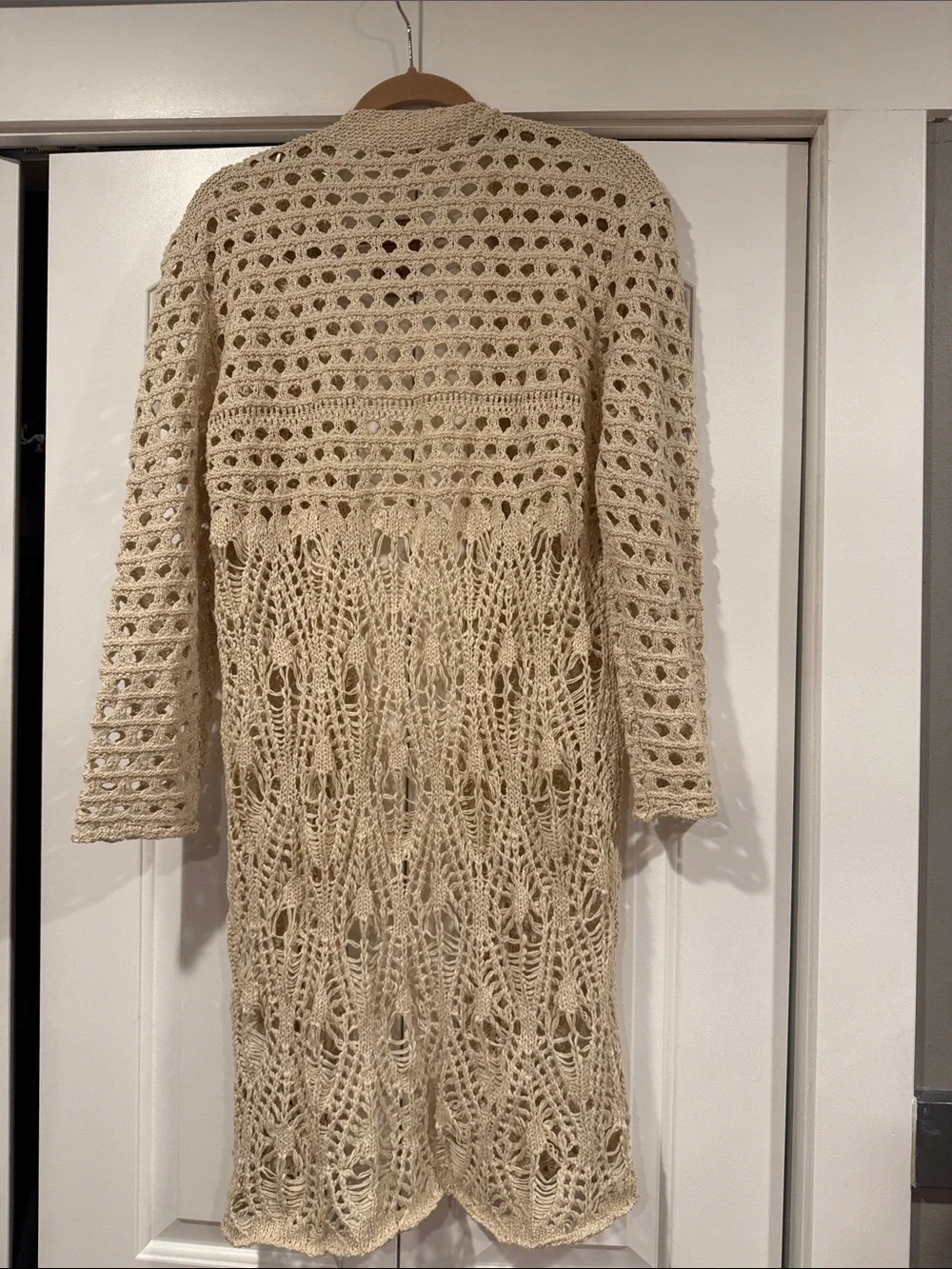 NATURAL LIFE Abigail Cream Open-Knit Crochet Duster Cardigan s/m