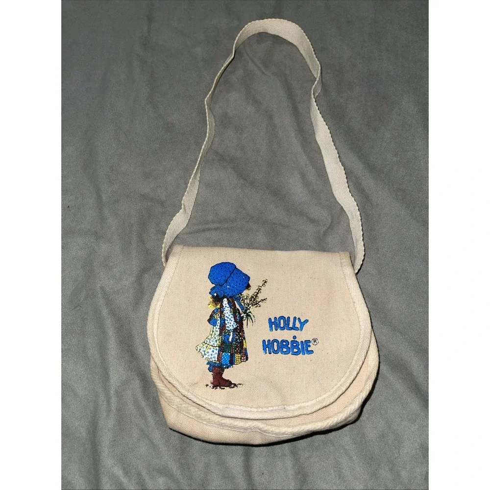 Vintage Holly Hobbie Canvas Shoulder Purse Snap Closure American Greetings 1970s