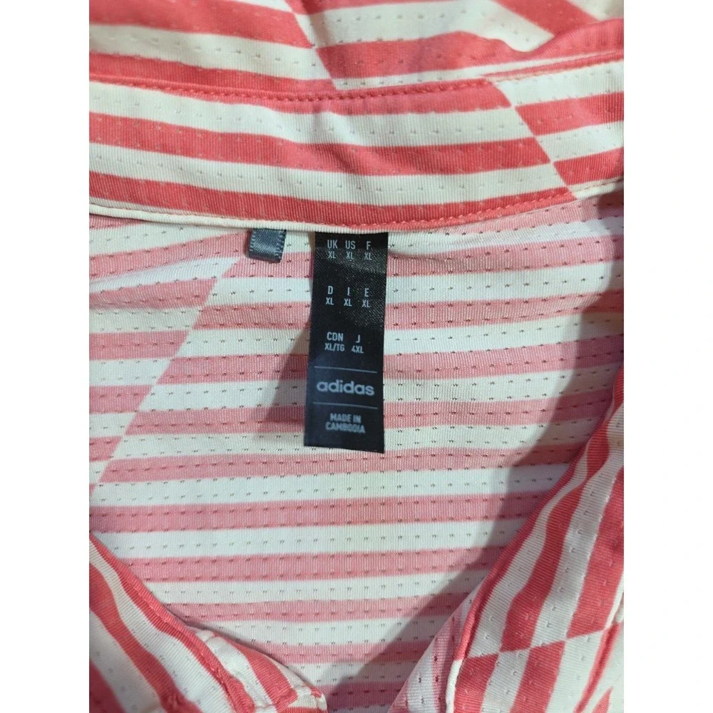 Adidas Golf Ultimate365 Polo Shirt Men's XL Salmon Pink  Heathered Stripes UPF50