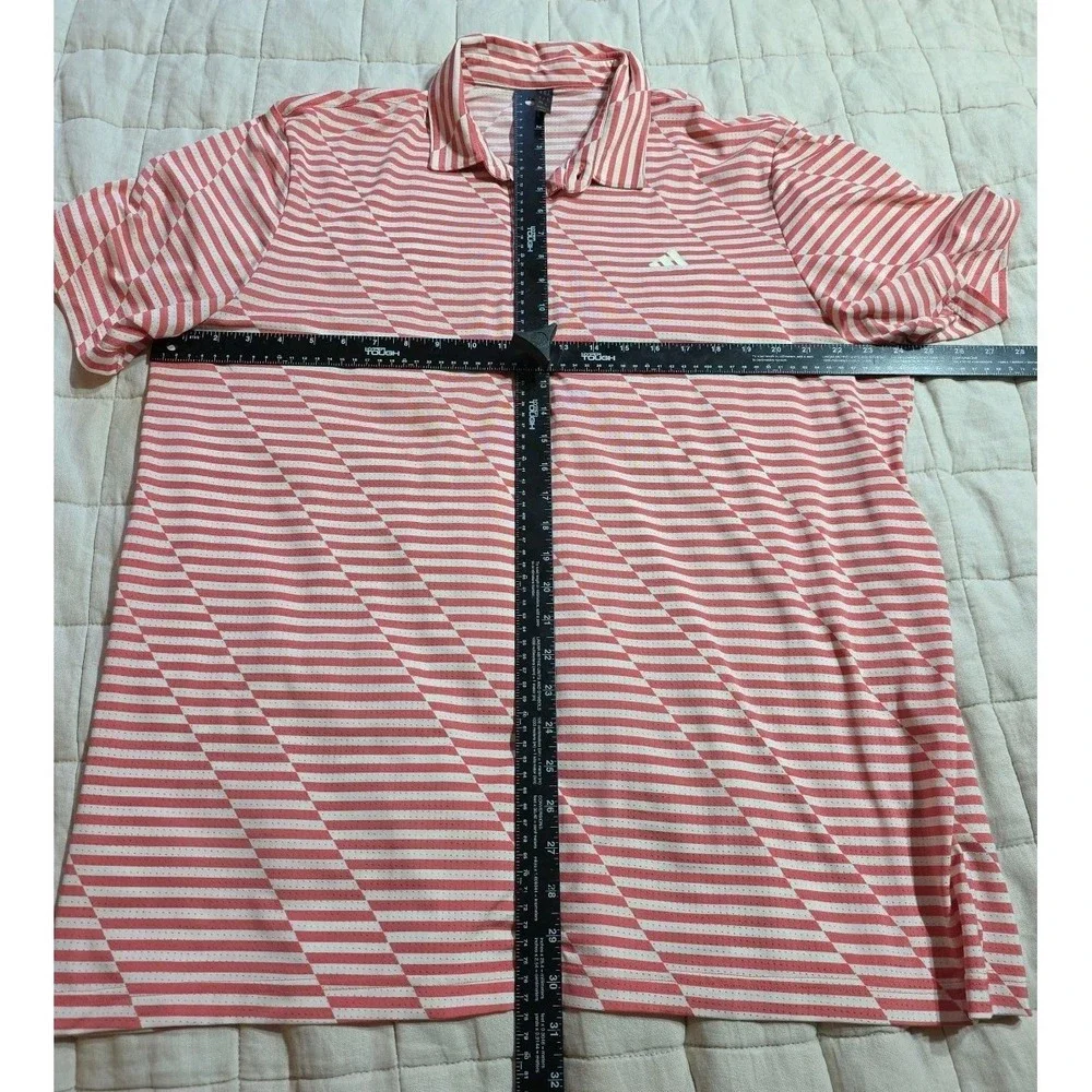 Adidas Golf Ultimate365 Polo Shirt Men's XL Salmon Pink  Heathered Stripes UPF50