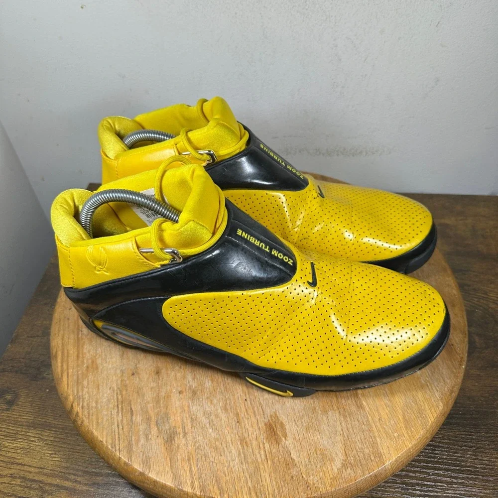 Nike Air Zoom Turbine Mens 11.5 Yellow Black Vintage 2002 Basketball 304070-771