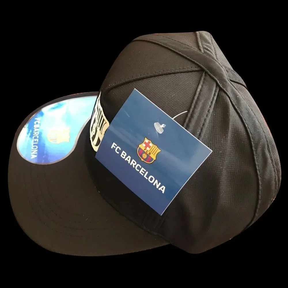 FC Barcelona Unisex Soccer Flat Brim Hat Black Adjustable Cap‎