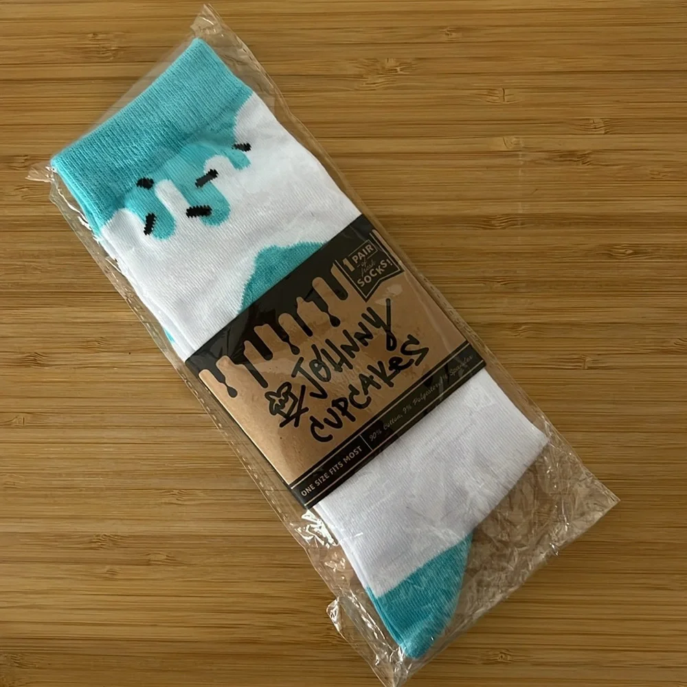 Johnny Cupcakes Men’s Socks White Aqua‎ Frosting Drip OS Unisex