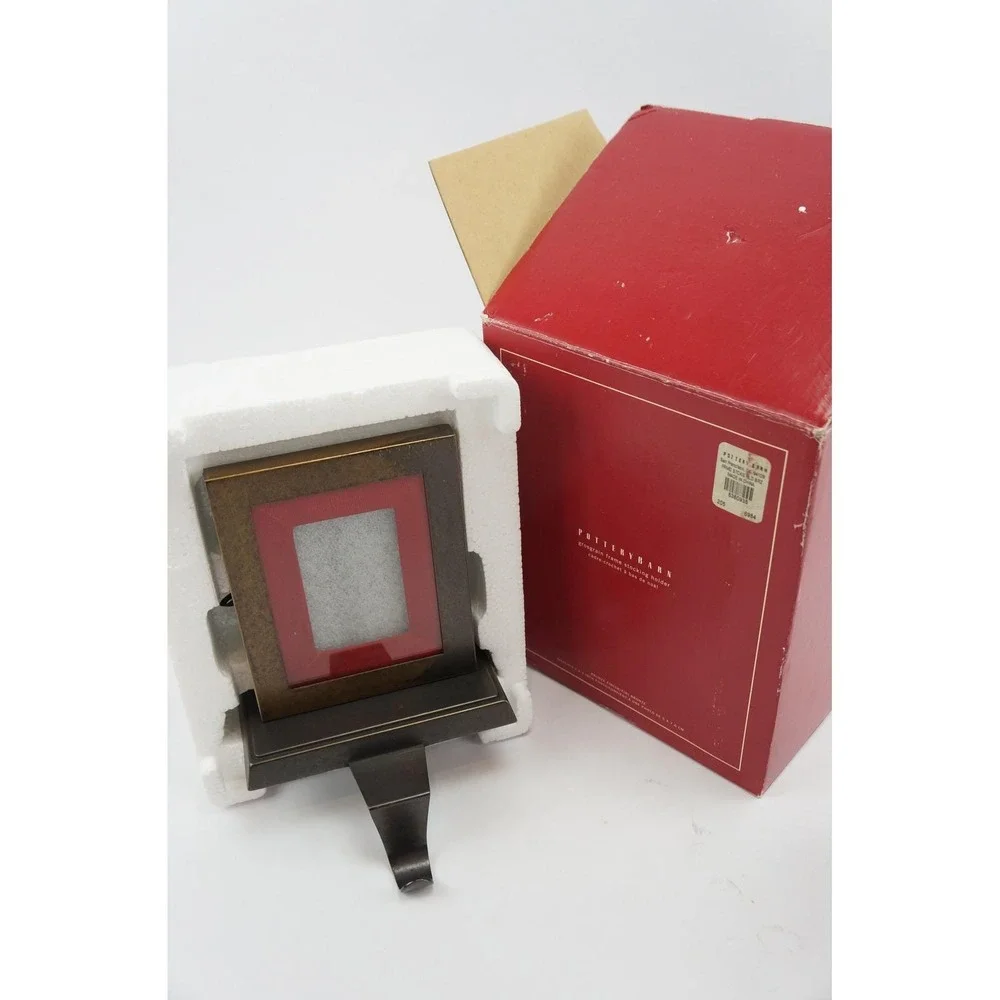 VGC W/ Box Pottery Barn Grosgrain Picture Frame Stocking‎ Holder Stand Long Hook