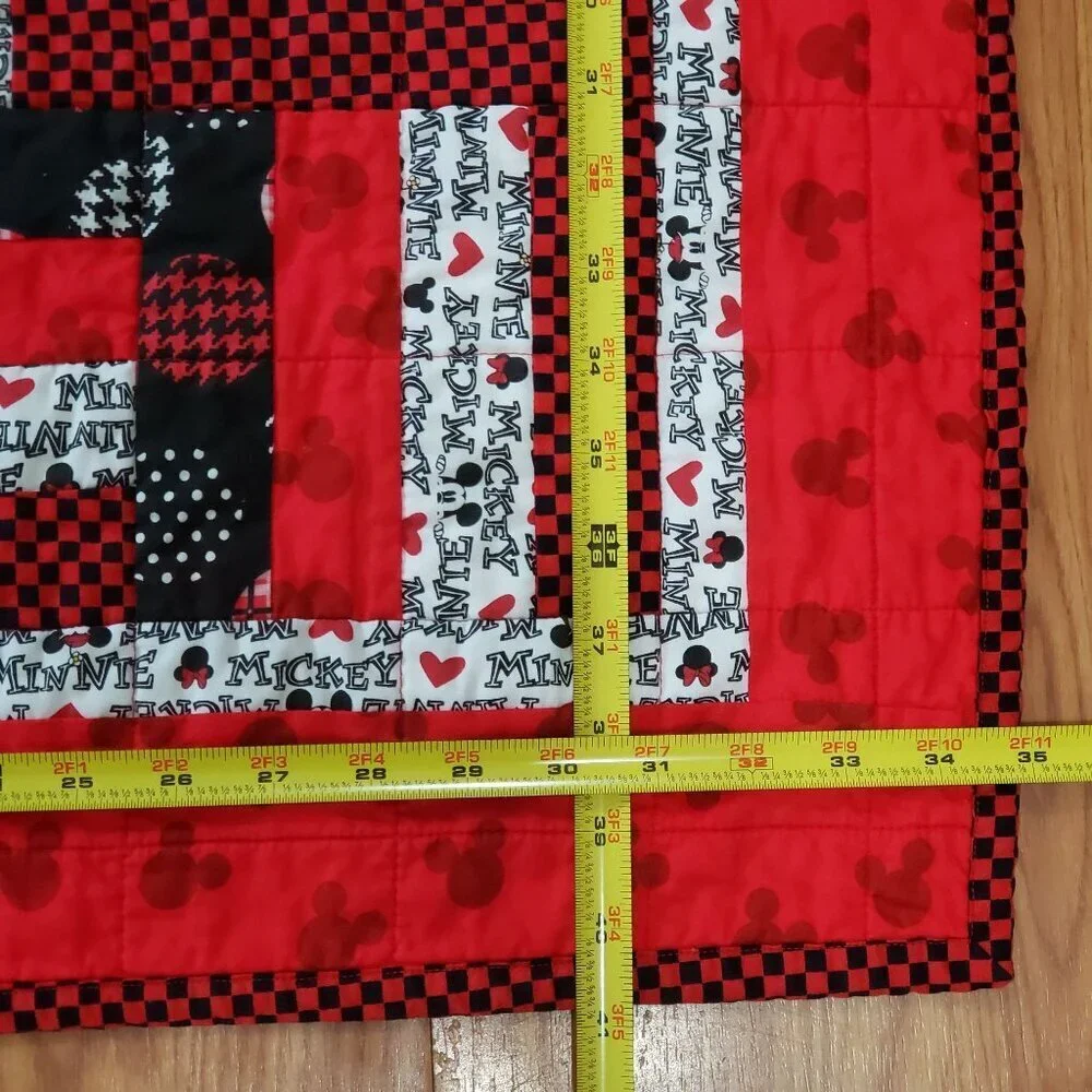 Handmade Mickey Minnie Mouse Patchwork Crib‎ Wall Quilt Throw Blanket 35” x 41”