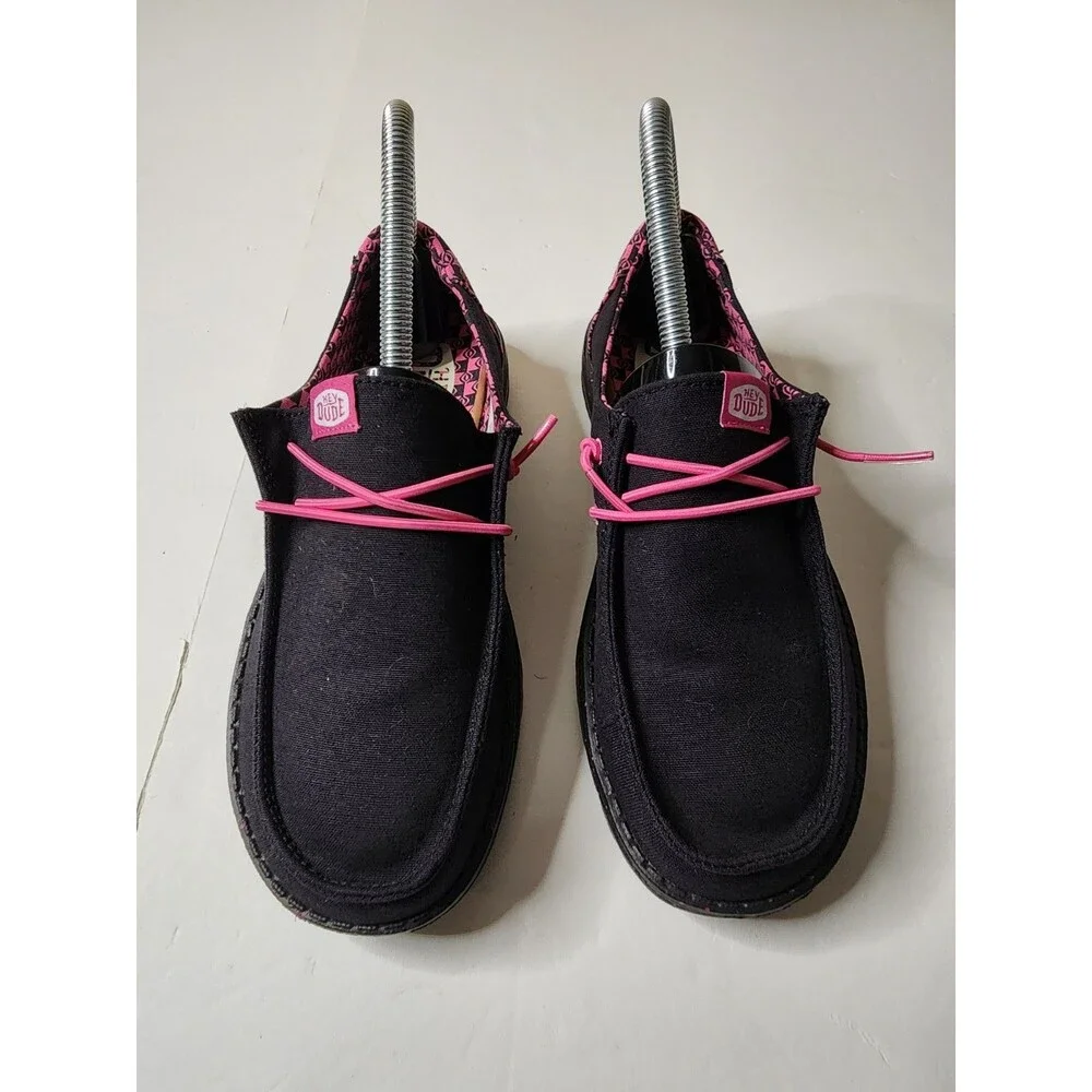 Hey Dude Shoes Youth 5 Black Hot Pink Wendy Batik Geo Slip On 40443-02T