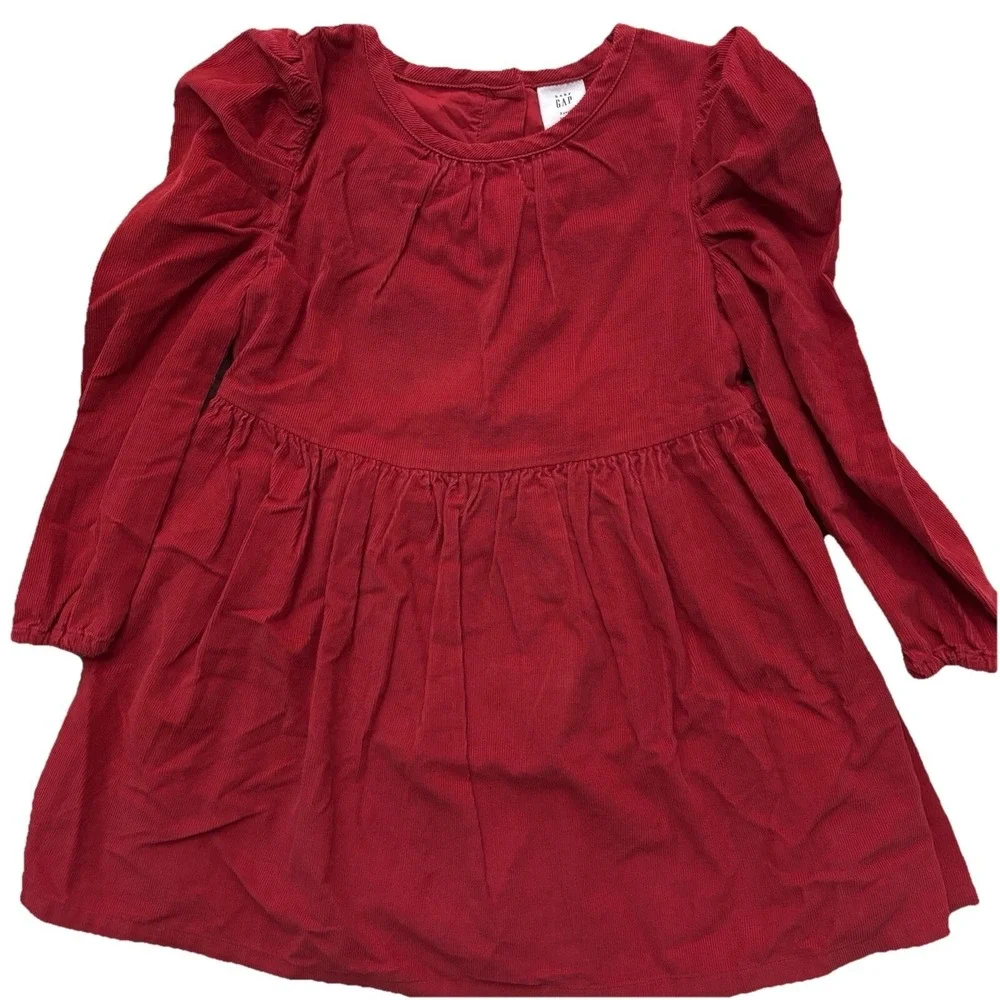 Baby‎ Gap Red Corduroy Dress 3T Fit Flare 100% Cotton Lined Puff Sleeve