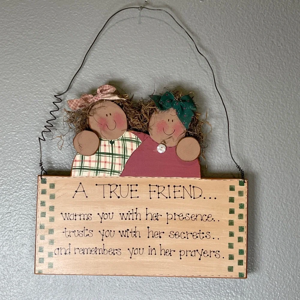 Friendship Vintage Decorative Hand Painted Wooden Wall Hanging Folk Art‎ Style