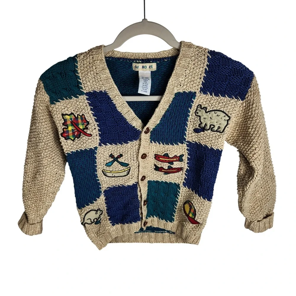 Vintage Gymboree Chunky Knit Cardigan Sweater Boy XL Into The Woods 1997 Grandpa
