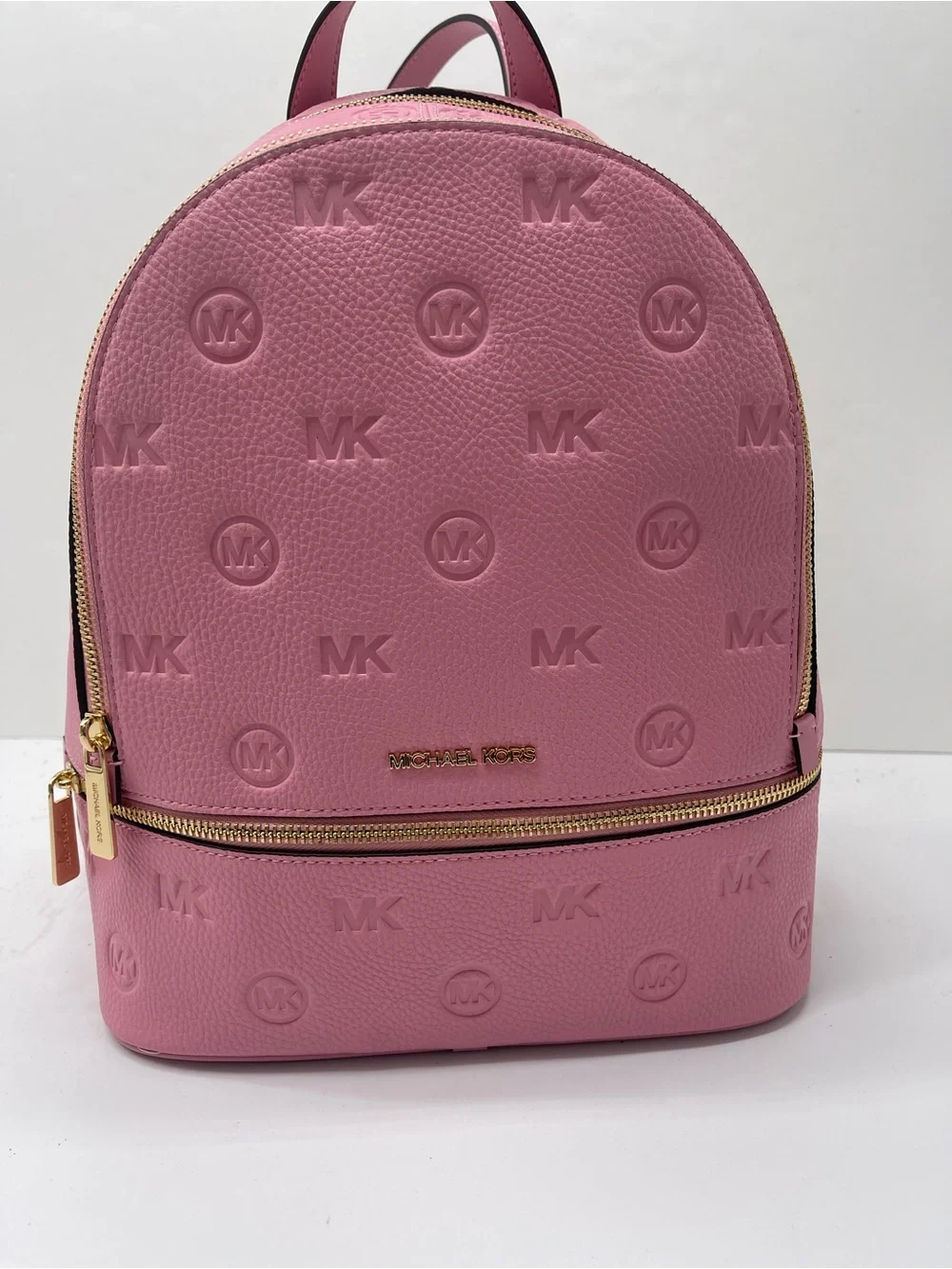 Michael Kors Pink Embossed MK Pebbled Leather Mini Backpack