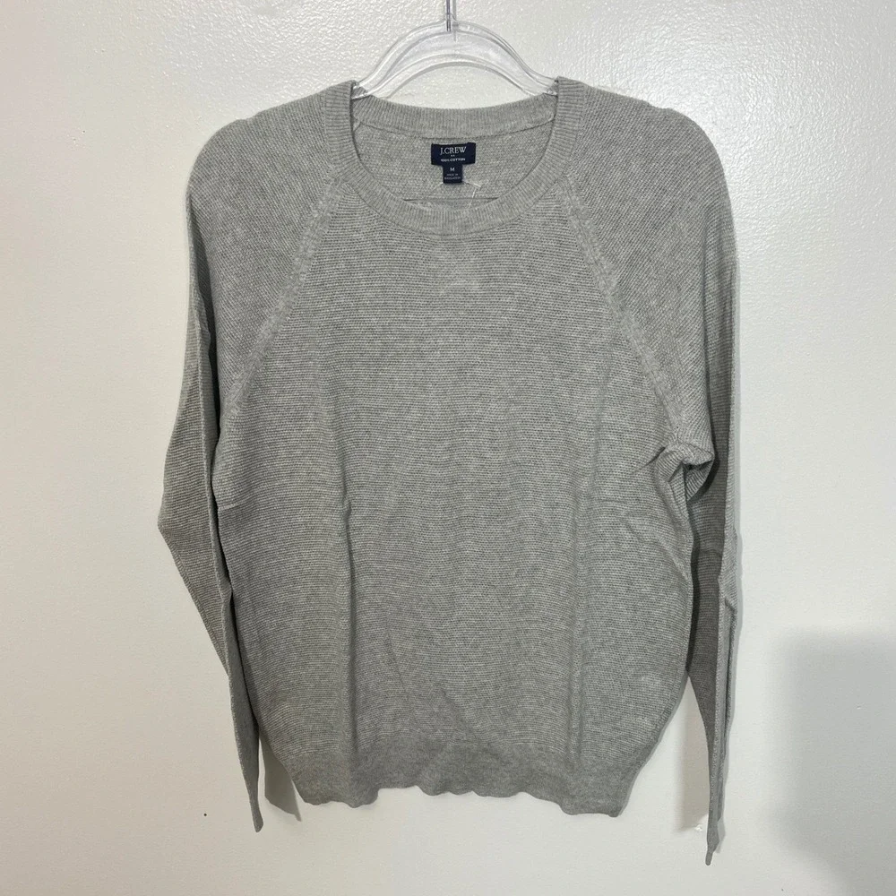 J.Crew Crewneck Sweater‎ Men's Medium Grey 100% Cotton Textured Raglan CD617