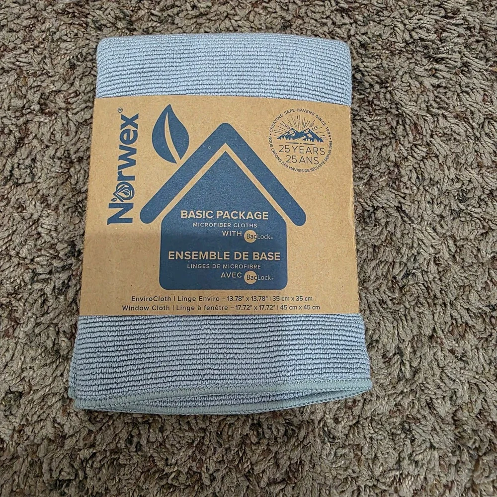 Norwex Basic Package 2 Set Graphite EnviroCloth Purple Window Cloth BacLock NEW
