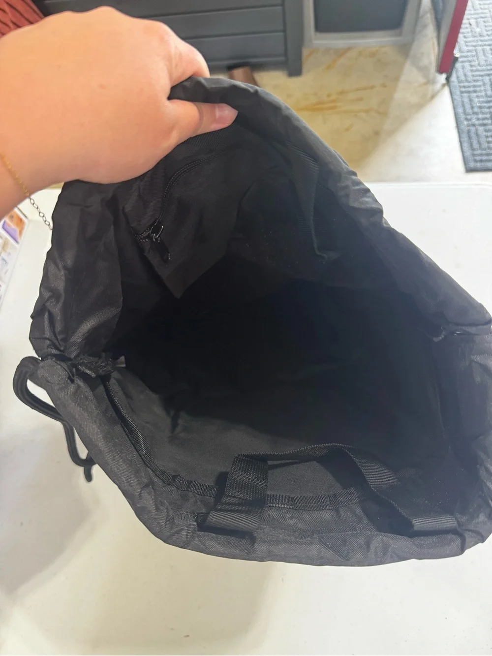 Black Drawstring Gym Backpack with Reflective Stripe