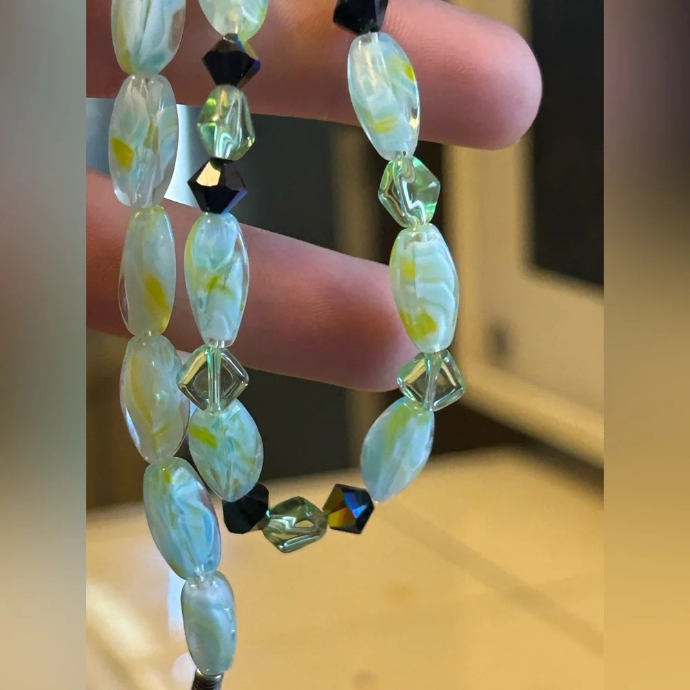 Vintage Swarovski Mint Green Crystal Beaded Choker Necklace Unsigned