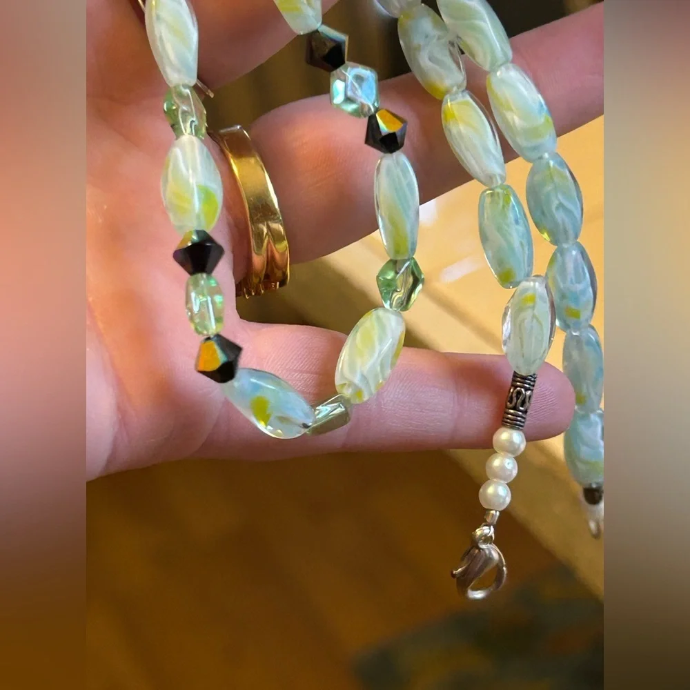 Vintage Swarovski Mint Green Crystal Beaded Choker Necklace Unsigned