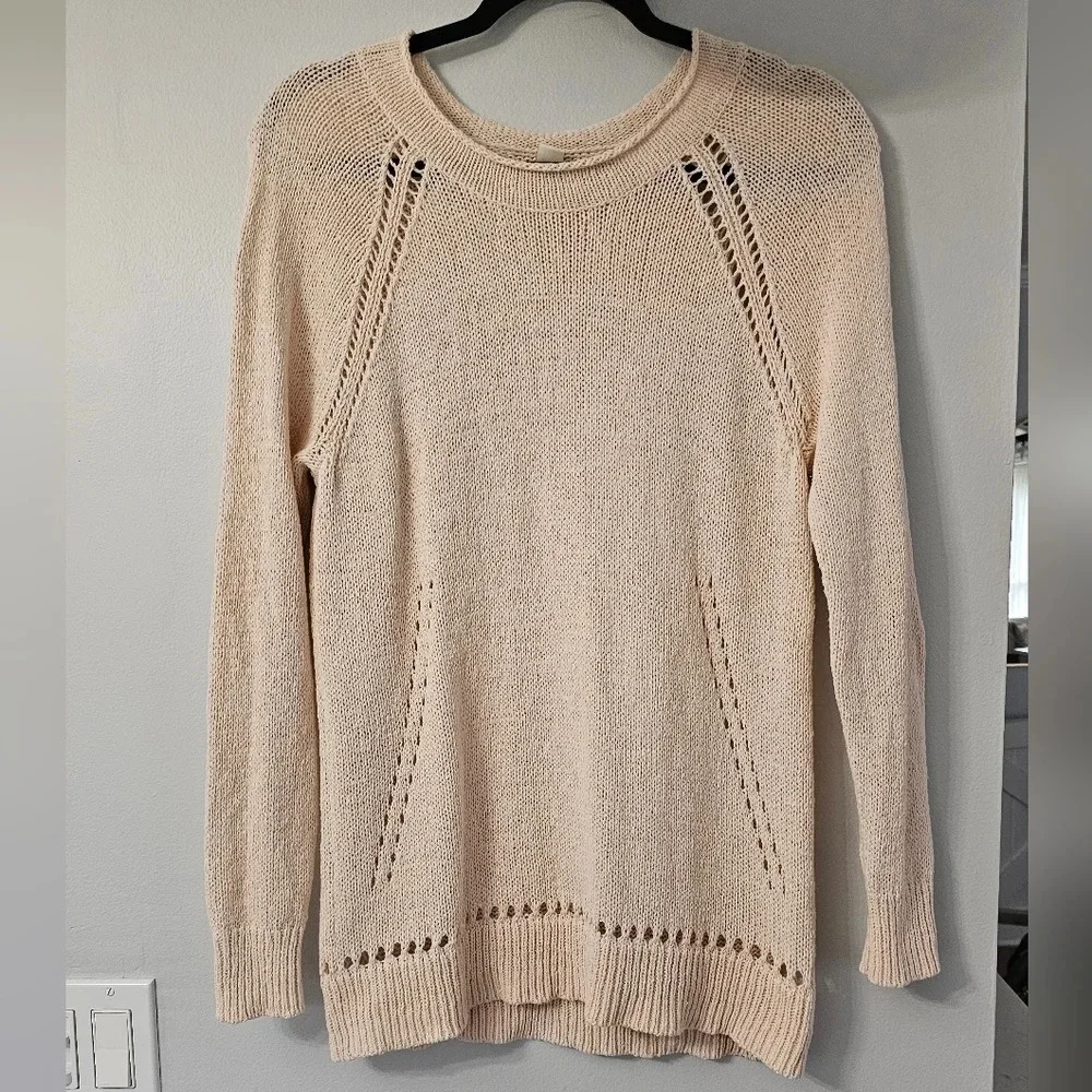 J. Crew Blush Roll Neck Pointelle Beach Sweater Sz S