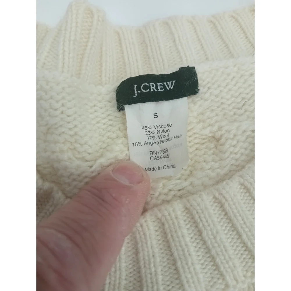 J.Crew‎ Womens Cable Knit Sweater Cream Ivory Wool Angora Blend Crew Neck Small