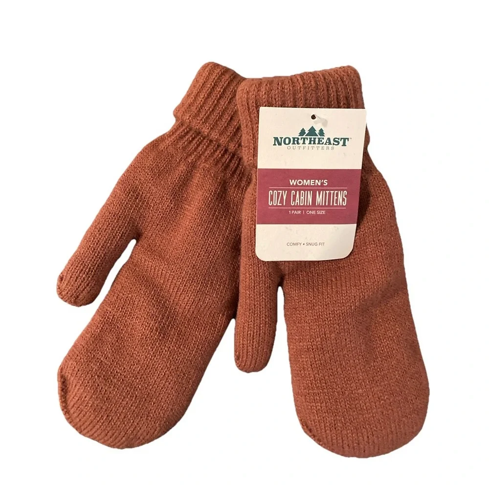 Northeast Outfitters Mittens‎ NWT Women's O/S Cozy Cabin Comfy Fuzzy Lining Rust
