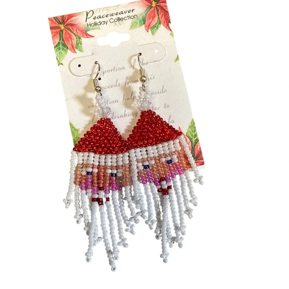 Peaceweaver Holiday Collection Beaded Santa Earrings Festive Christmas‎ Dangle