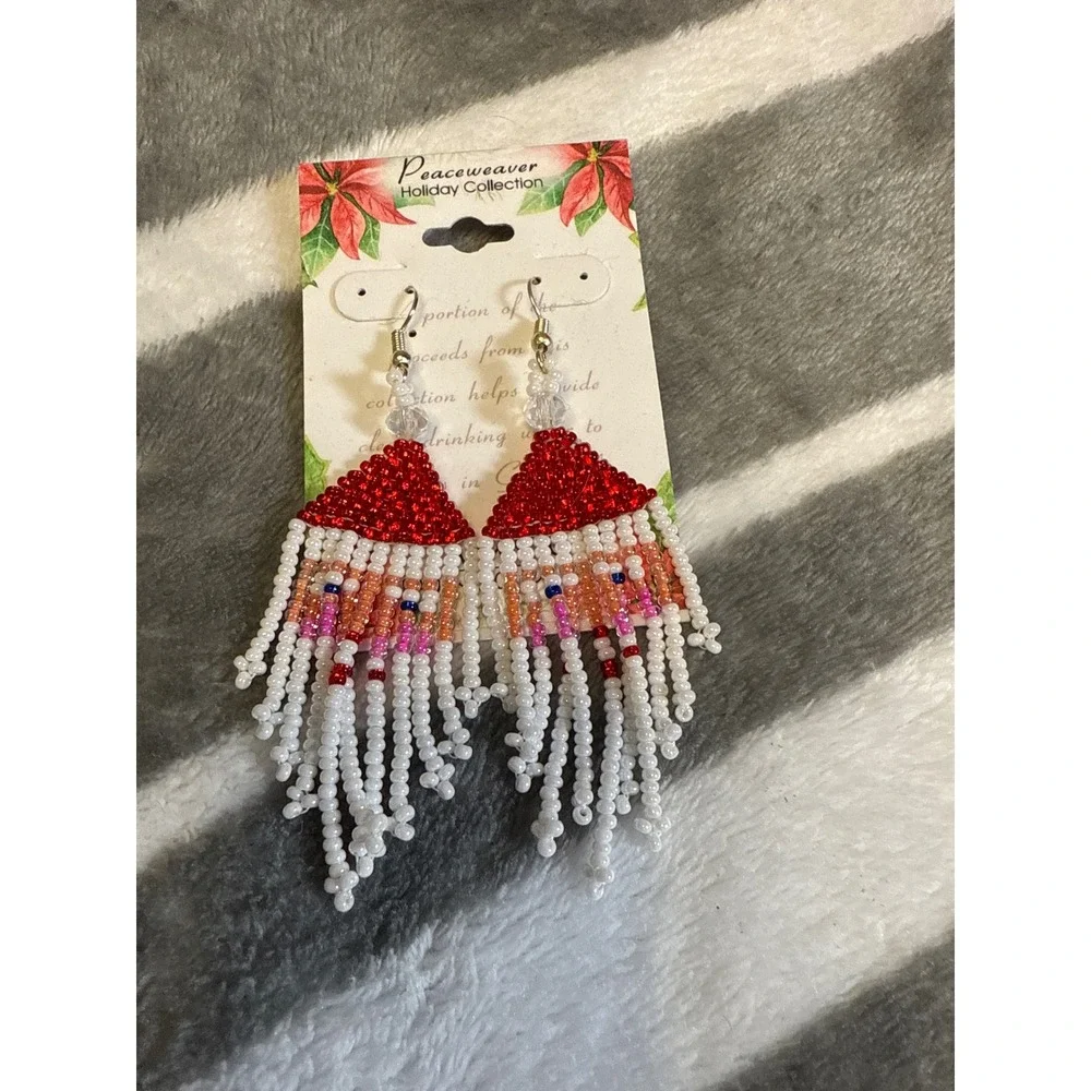 Peaceweaver Holiday Collection Beaded Santa Earrings Festive Christmas‎ Dangle