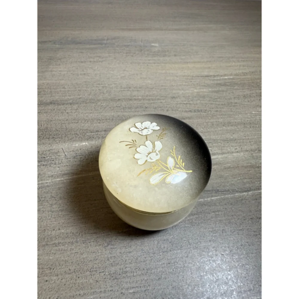 vintage Italian alabaster trinket box w/black-to-white gradient floral design
