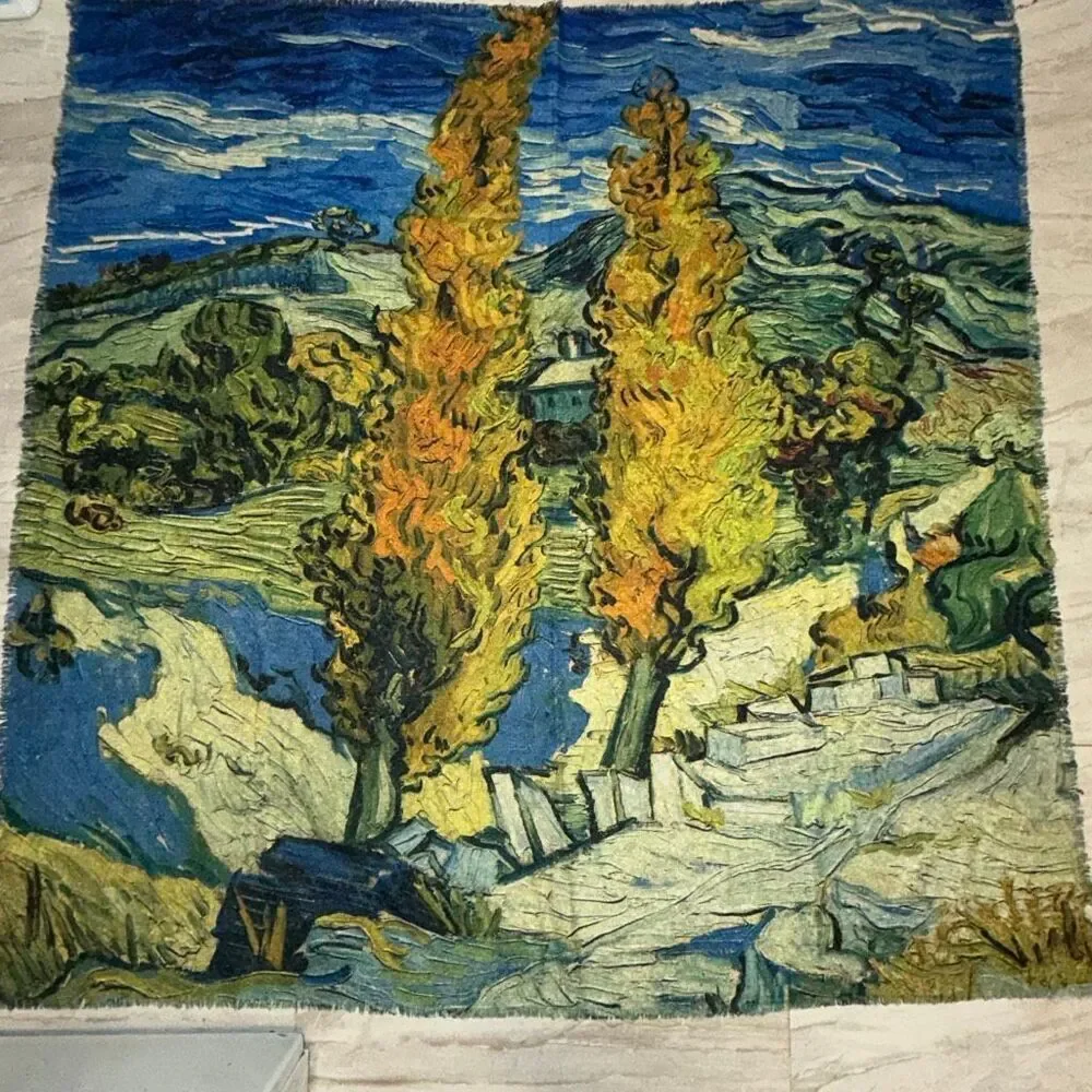 VINCENT VAN GOGH Two Poplars On A Road Lightweight Blanket Scarf-NWT
