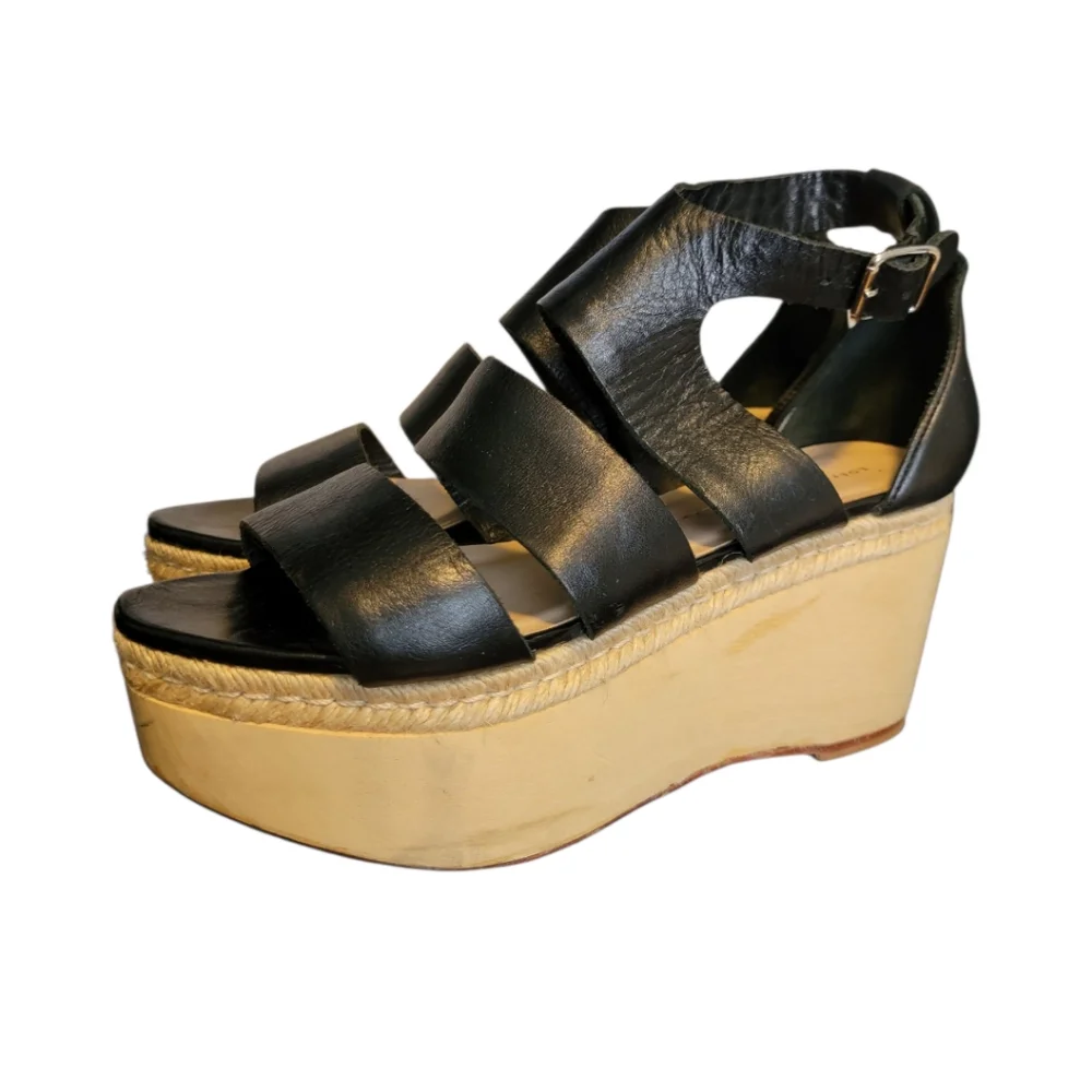 Loeffler Randall Black Strappy Platform Wedge‎ Sandals 10