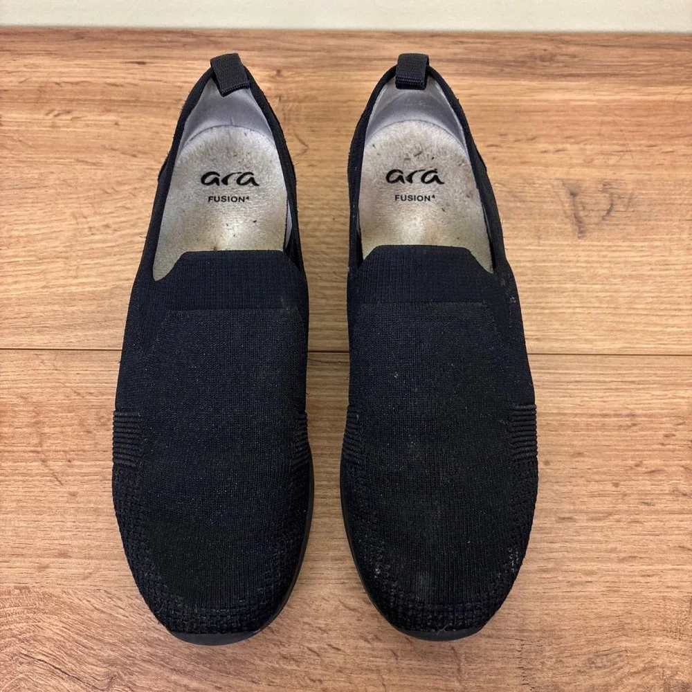 ARA Leena Sneaker Black Woven Knit Women Size‎ 5 Slip On Casual Comfort Stretch