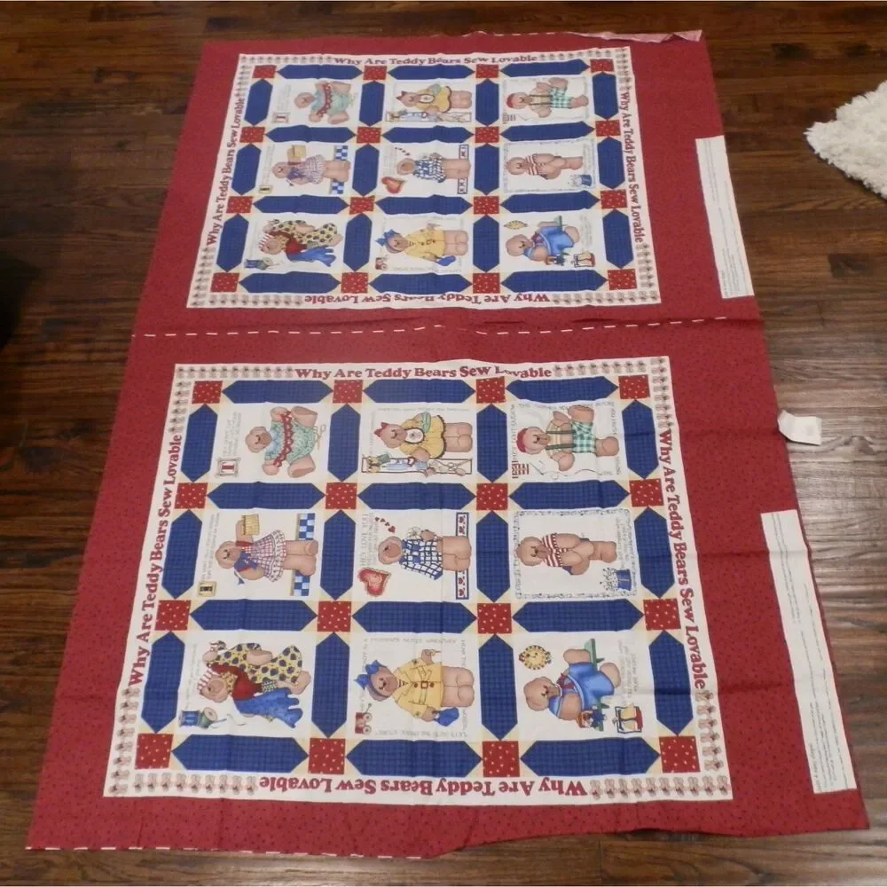 Lot of 3 Christmas Winter Fabric Panels Sewing Teddy Bears Gingerbread Man