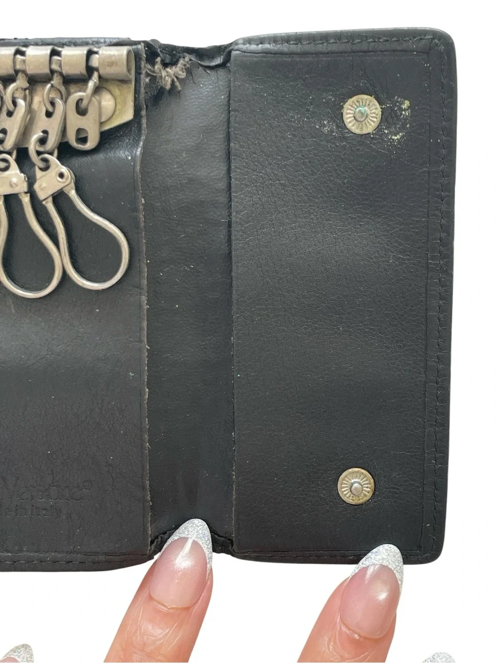 Vintage Gianni Versace Black Leather 6 Ring Key Case Wallet